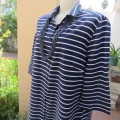 Casual navy and white horizontal striped button down top by RENE TAYLOR size 42/18. Good cond.