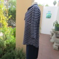 Casual navy and white horizontal striped button down top by RENE TAYLOR size 42/18. Good cond.