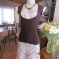 Unique choc brown knitted sleeveless pullover with cream/brown polkadot inlays. Size 32 by INWEAR.