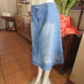 Blue fashion denim skirt in 100% cotton by ML Classics size 36/12.Embellished border. As new.