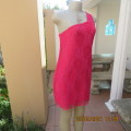 Seriously sexy pink one shoulder acrylic lace dress with stretch polyester inner. Size 34 to 36.