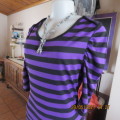 Cute purple and black horizontal striped slip over top in poly/viscose blend. Size 32/34 by LEGIT