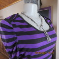 Cute purple and black horizontal striped slip over top in poly/viscose blend. Size 32/34 by LEGIT