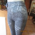 Denim jeans pattern designed jeggings in stretch polyester for size 32 to 34. Wide waistband.New