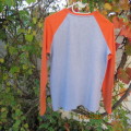 Handsome Boy`s long raglan sleeve T Shirt in silver grey and orange.`Power Off` logo. For 13yr old.