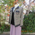 Classy zip-up long sleeve cheerful floral top on black.Size 38/14 from Japan. Poly/Nylon stretch.