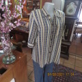 Smart cream,caramel and blue checked short sleeve top size 40 to 42.Viscose/cotton and poly blend.