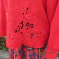 Sophisticated cherry red long sleeve top with luxury embroidery. Size 40/16.Button down.As new.