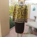 Feminine mustard yellow off the shoulder long sleeve top with crimson.maroon flowers.Size 32 to 34.