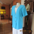 Smart sky blue summer jacket with V neck close with 2 buttons.Loose size 38/14 no label. New cond.
