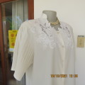 Stunning light cream luxury embroidered vintage size 42/18 blouse by WAH FAT..Perm.pleated sleeves.
