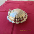 Beautiful antique silverplated open shell look butter dish with glass dish insize.13cm x 13cm.As new