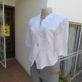Nostalgic white embossed polyester short top/jacket with lace collar.By RHAPSODY size 34/10.As new