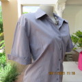Classic elegant silvergrey button down short sleeve top with thin white stripes.Size 40/16 by BARRON
