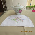 Beautiful hand embroidered cover for tea kettle in linen. Size cm x 24cm. As new.
