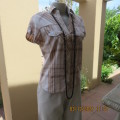 Casual light brown and cream check top with capped sleeves by RED SURF size 32/8.Tiny pockets.