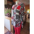 Casual long sleeve bo-ho top in red/black and white cotton size 38/14 by TRUWORTHS.Good condition