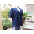Elegant short sleeve navy box style jacket/top.V neck with button down front.By SOFT BLOUSE size 40.