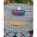 Handsome men`s pullover cardigan.Green/cream mottled with colour blocks on front.Size XL by BRADFORD