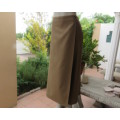 As new vintage ankle length fold over military green skirt by FASHIONETTE size 38.Two button front.