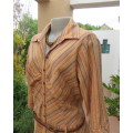 Unique long striped button down top in autumn colours and gold thread.By FOSHINI size 40/16.Hip band