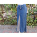 Uniquely styled blue denim ankle length skirt OBR size 34/10.Bandless with 4 button opening.As new