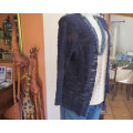 Exciting navy open cardigan with fringed long sleeves size 36/12  by NEWS. 100% acrylic yarn. As new