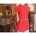 Pretty long red acrylic knit top with open poloneck in cable stitch. By DESTINY size 28/4 - 13/14 yr