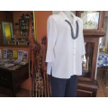 Classic white button down blouse with open collar and elbow length sleeves.Size 40/16.WOOLWORTHS