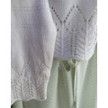 JENNY LEE long sleeve light cream cotton/acrylic knit cardigan with scalloped borders.Size 42/18