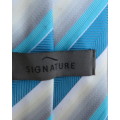 Beautiful diagonal striped neck tie in shades of jade and cream. Width 8.5cm. By SIGNATURE. As new