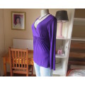 Dark purple empire style long viscose stretch long sleeve top.Size 34/10.Gathered,frilled band.
