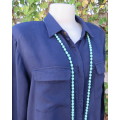 Soft warm 100% viscose long sleeve top in navy with hidden button down front. By CONTEMPO size 40/16