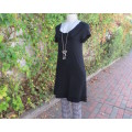 Irresistible black viscose stretch long top/short dress in 32/8 Capped sleeves.Frilled neck/hemline