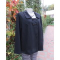Stunning warm black swing fully lined double breast jacket with rounded collar.Size 48/24 by DONNA-C