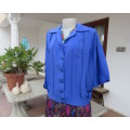 Vintage royal blue short sleeve button down top with wide tucked vertical seams on fronts.Size 48/24