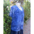 Twin set top in steel blue. Strappy nylon/poly top.Sheer polyester blue floral overtop.Size 34
