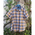 Handsome DAVID JONES short sleeve pure cotton checked shirt in rust/navy/white. Size X Large.As new.