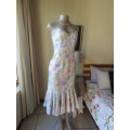 Strapless figure hugging tasteful printed special occasion long dress and bolero size 36/12 As new.