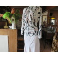 Amazing cross over high neck white/pink/grey floral long sleeve top.Size 42/18 By MILADY`S. As new.