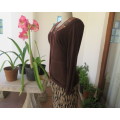 Smart viscose stretch dark brown slip over long sleeve top with sequin decorated neckline.Size 36/12