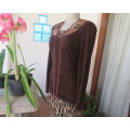 Smart viscose stretch dark brown slip over long sleeve top with sequin decorated neckline.Size 36/12