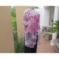 Luxury opaque long cover up with white/pink/purple flowers.Short sleeve.Size 42/18. As new.