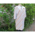Extra long diagonal striped slip over blue/beige 100% cotton top size 42/18. Front V opening.As new,