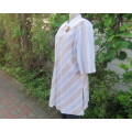 Extra long diagonal striped slip over blue/beige 100% cotton top size 42/18. Front V opening.As new,
