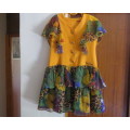 Cheeky mustard and sheer floral frilled dress for 8 to 9 yr old girl.(76cm) bust.New condition.