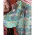 Sexy sheer polyester slip over naked shoulder raglan sleeve top in greens.Size 42/18.Blouson style.