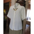 Classic sheer vertical striped polyester short sleeve top.Button down.Open collar.Size 36.Good cond