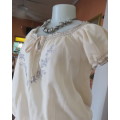 Peasant style rich cream embroidered slip over top by MILADY`S size 40/16.100% cotton.As new.