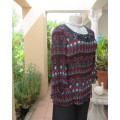 Absolute stunning QUEENSPARK size 34/10 permanent pleated black/red/white patterned top.New cond.